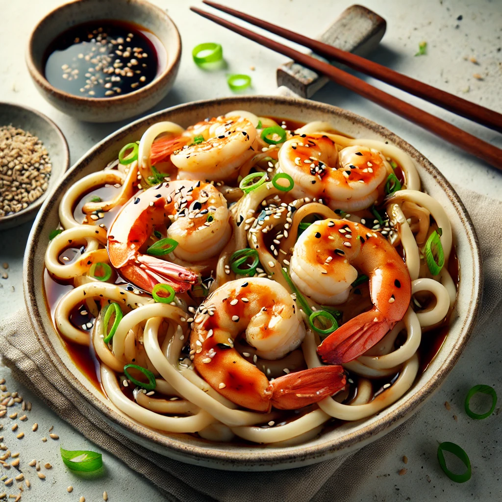 Tăiței udon cu creveți și sos teriyaki un deliciu asiatic png