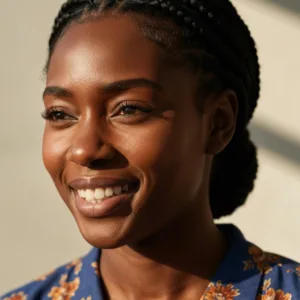 A close-up, warm, natural lighting shot of a person's hands holding a rustic ceramic bowl of warm soup, focusing on the gently rising steam. The background is softly blurred, showing a peaceful, sunlit kitchen with plants. The atmosphere conveys tranquility, presence, and a deep connection to nourishment.