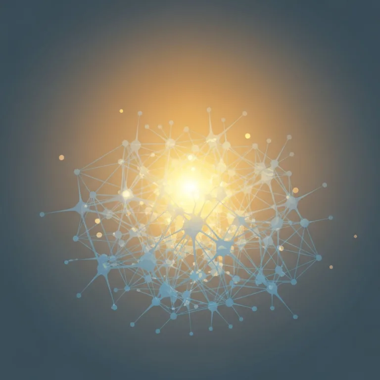 A serene, abstract representation of the human mind absorbing warm, golden light. The light gently permeates a complex, geometric network of soft blue and grey neural pathways, symbolizing the internalization of positive emotions. Minimalist, clean lines, therapeutic and calming atmosphere, subtle gradients.