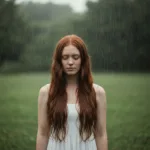 A serene, cinematic portrait of a person standing in a gentle rain, looking peaceful and grounded, symbolizing acceptance of uncomfortable elements, soft natural lighting, photorealistic.
