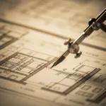 A macro, extreme close-up photograph of a drafting compass resting on a complex architectural blueprint, sharp focus on the metallic point, soft blurred background, cinematic lighting, symbolizing precision and clarity.