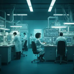 A minimalist workspace showing a clean, empty wooden desk with only a closed laptop and a single cup of coffee, bathed in soft morning sunlight. The background is a muted, distraction-free room, emphasizing the concept of subtractive productivity and removing clutter. High resolution, photorealistic, cinematic lighting.