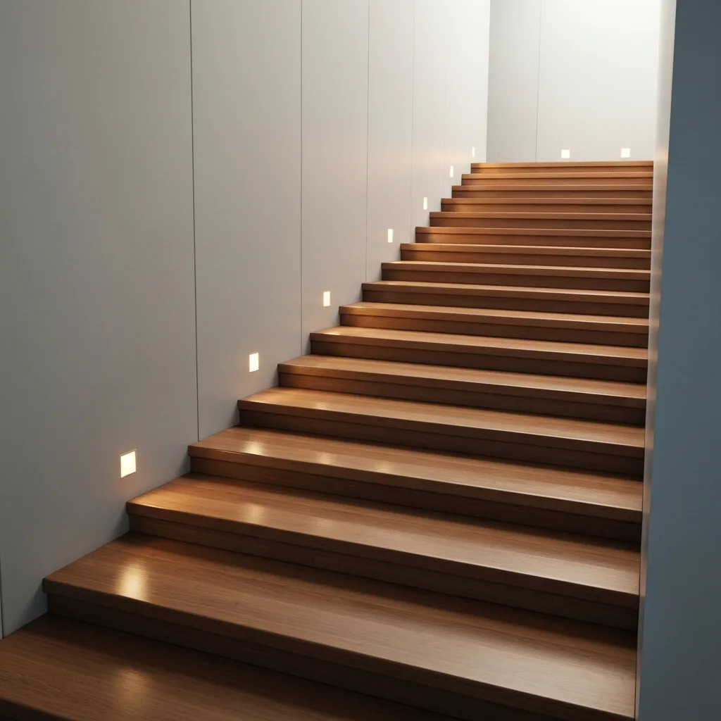 A conceptual image showing a staircase where the steps are incredibly long and flat, illustrating the plateau effect in personal growth. Minimalist design, warm lighting, inspiring atmosphere, high quality.