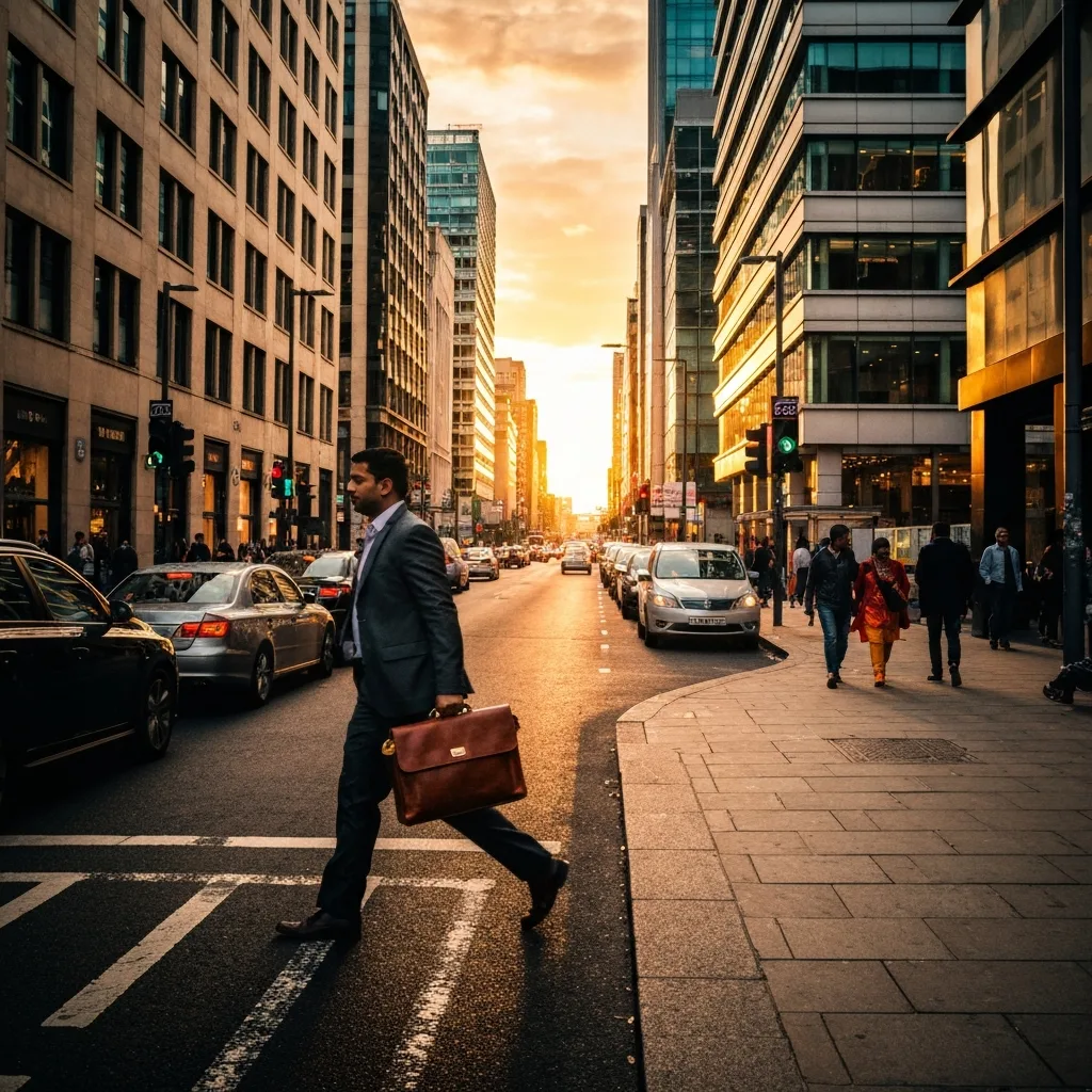 A wide, inspiring shot of a solitary figure standing at the base of a steep, rocky mountain path at dawn. The path is rugged and challenging, but the peak is bathed in warm, golden sunlight breaking through morning mist. The scene captures the essence of choosing the difficult, rewarding path over comfortable stagnation.