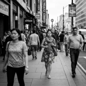 A serene, minimalist illustration of a person sitting peacefully on a grassy hill, looking up at a vast, clear blue sky where small, distinct clouds are passing by. The clouds contain faint, abstract shapes representing thoughts. The lighting is soft and warm, conveying a sense of emotional distance and calm awareness.