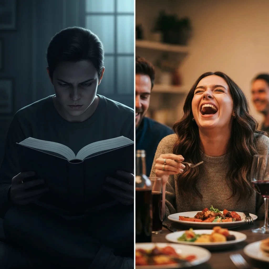 A split visual conceptual image: on the left, a tightly clenched fist holding a crumbling stone; on the right, an open, relaxed palm with a delicate feather resting on it. The background is a smooth, gradient slate-grey, emphasizing the contrast between grasping and releasing. High-end editorial photography style.