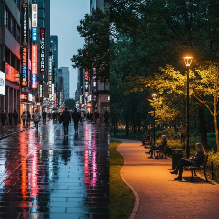 A split-screen visual metaphor: on the left, a chaotic, cluttered desk wrapped in heavy shadows representing procrastination and cognitive overload; on the right, a clean, minimalist workspace illuminated by a single glowing path forward, representing the architecture of inevitability and focus. High contrast, cinematic lighting, photorealistic.
