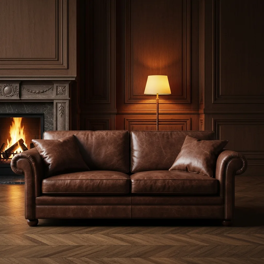 A close-up, high-end editorial shot of an open, leather-bound journal on a dark wooden desk. The words 'Stated Values' and 'Shadow Values' are handwritten in ink, with a fountain pen resting nearby. Cinematic lighting with deep shadows, evoking deep introspection and strategy.