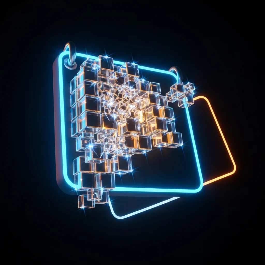 A conceptual visualization of time fragmentation. A glowing, floating 3D calendar where large blocks of time are shattering into smaller, glowing geometric Tetris-like pieces, fitting neatly into small gaps. Dark background, neon blue and orange accents, futuristic and clean.