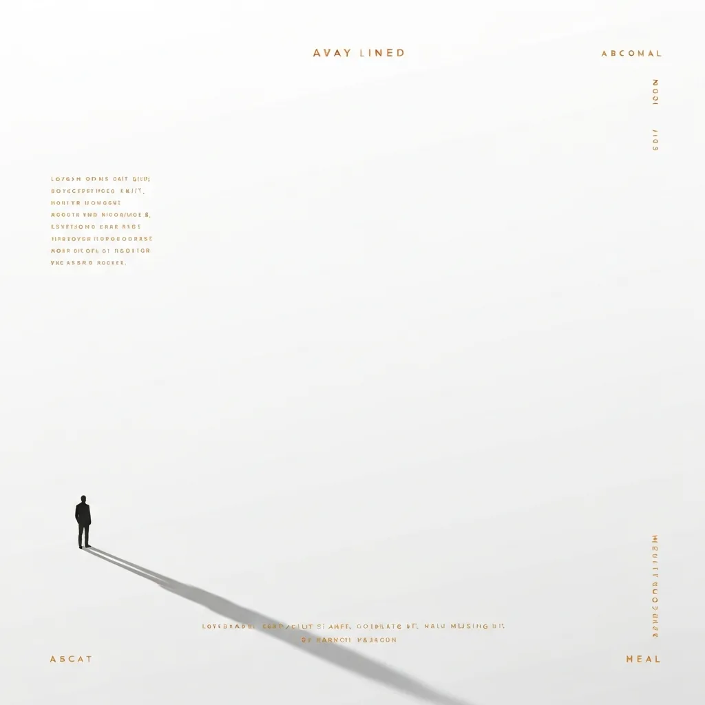 A minimalist and elegant book cover design featuring a vast expanse of stark white space, with a tiny, solitary silhouette of a person standing near the bottom edge casting a long, sharp shadow, sophisticated typography.