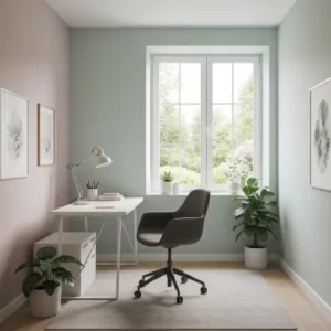 A minimalist workspace featuring a wooden desk with a notebook, a sleek laptop, and a cup of black coffee. The lighting is natural and bright, casting soft geometric shadows. Above the desk, a subtle, abstract visualization of colorful interlocking blocks representing varied tasks floats in the air, creating a modern, professional aesthetic.