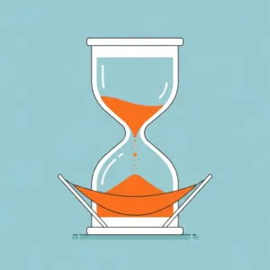 A minimalist, conceptual illustration showing a ticking hourglass where the falling sand is expanding into a comfortable, soft hammock at the bottom, symbolizing time buffers turning into procrastination. Clean lines, muted corporate color palette with a pop of bright orange, modern editorial illustration style.