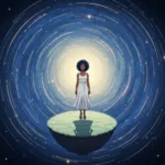 A conceptual illustration of a person standing on a calm, sunlit path, while a dark, exaggerated storm cloud looms only inside a thought bubble above their head. The style should be modern, minimalist editorial illustration with a muted color palette of soft blues, warm ochres, and charcoal, emphasizing the contrast between present reality and imagined future distress.