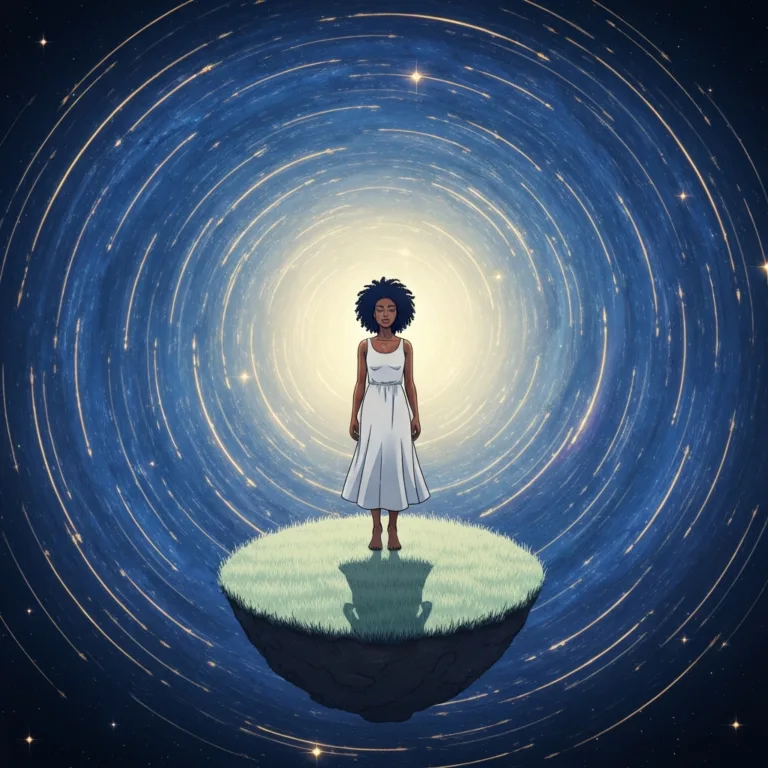 A conceptual illustration of a person standing on a calm, sunlit path, while a dark, exaggerated storm cloud looms only inside a thought bubble above their head. The style should be modern, minimalist editorial illustration with a muted color palette of soft blues, warm ochres, and charcoal, emphasizing the contrast between present reality and imagined future distress.