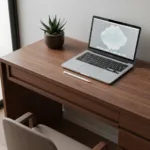 A top-down view of a clean, minimalist wooden desk. On the desk, a complex mechanical gear system made of brass and steel is perfectly interlocked, representing a well-engineered productivity system. Soft, natural morning light casts long shadows across the workspace. High resolution, photorealistic, cinematic lighting.
