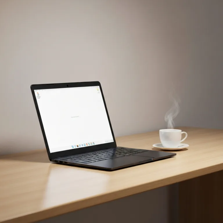 A top-down view of a minimalist wooden desk bathed in warm morning light. On the desk, there is only a single open notebook with a pen resting on it, and a cup of black coffee. The surrounding space is completely clear of clutter, gadgets, or loose papers, evoking a sense of deep focus, clarity, and intentional simplicity.