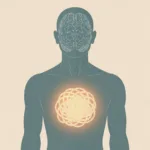 A conceptual illustration of a human silhouette with a glowing, tangled knot in the chest area representing raw emotion, while the brain area is clear, geometric, and structured, symbolizing the separation of feeling from logical facts, minimalist style, soft muted colors.