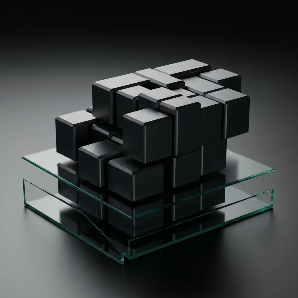 An abstract, sleek 3D render of a calendar where heavy, metallic blocks are physically stacking on top of each other, slowly crushing the fragile glass foundation beneath them. Architectural lighting, modern corporate aesthetic.
