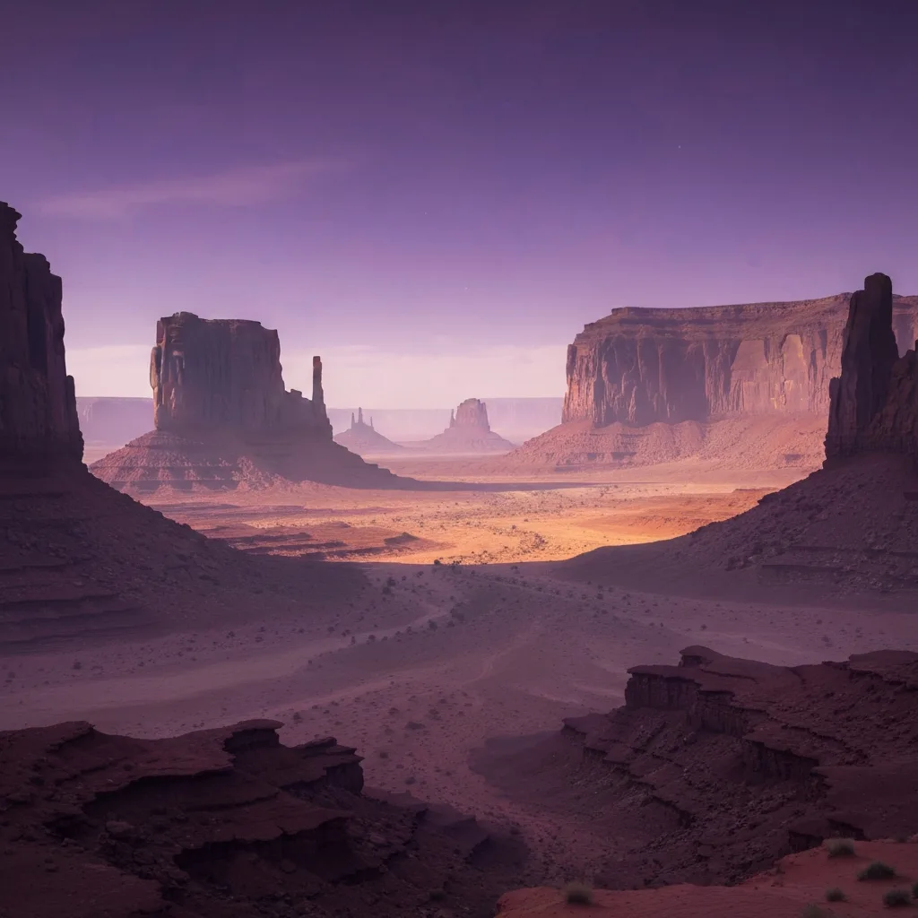 A sweeping, hyper-realistic landscape of a harsh, sun-baked desert with massive, rolling sand dunes. In the foreground, a lone figure in a complex, moisture-retaining survival suit stands dwarfed by the immense, unforgiving environment. Epic scale, warm color palette, sci-fi illustration style.