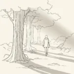 A conceptual, minimalist illustration showing a person walking on a giant clock dial, constantly reaching forward toward a glowing, unattainable horizon. The color palette is composed of muted blues and anxious grays in the background, with a warm, golden light representing the present moment directly under their feet that they are ignoring. Cinematic lighting, psychological depth.