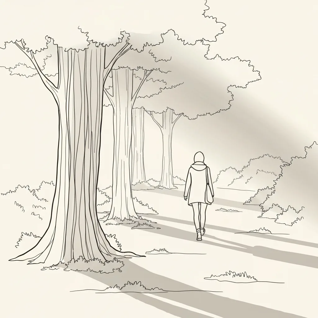 A conceptual, minimalist illustration showing a person walking on a giant clock dial, constantly reaching forward toward a glowing, unattainable horizon. The color palette is composed of muted blues and anxious grays in the background, with a warm, golden light representing the present moment directly under their feet that they are ignoring. Cinematic lighting, psychological depth.