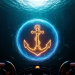 A conceptual, highly detailed illustration of a glowing, ethereal anchor resting at the bottom of a dark, turbulent ocean, emitting a warm, calming amber light that creates a sphere of absolute stillness amidst swirling underwater currents.