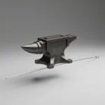 A minimalist, conceptual 3D illustration showing a massive, ornate iron anvil resting precariously on a delicate, thin glass tightrope. The background is a stark, neutral grey, emphasizing the crushing weight of taking goals too seriously.