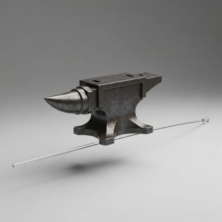 A minimalist, conceptual 3D illustration showing a massive, ornate iron anvil resting precariously on a delicate, thin glass tightrope. The background is a stark, neutral grey, emphasizing the crushing weight of taking goals too seriously.