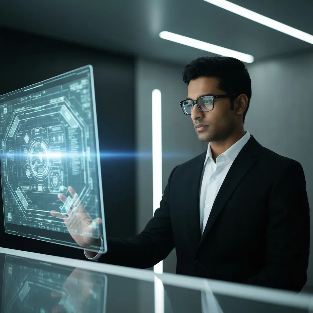 A person sitting at a clean, modern desk in a dimly lit room, wearing sleek noise-canceling headphones. A glowing, semi-transparent energetic blue digital shield surrounds them, physically deflecting glowing notification icons, floating envelopes, and chat bubbles. Cyberpunk meets minimalist office aesthetic, neon blue and warm amber lighting, highly detailed, 8k.